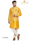 Yellow Colour Outluk Vol 80 Exclusive Silk Festive Wear Kurta Pajama With Jacket Mens Collection 80001